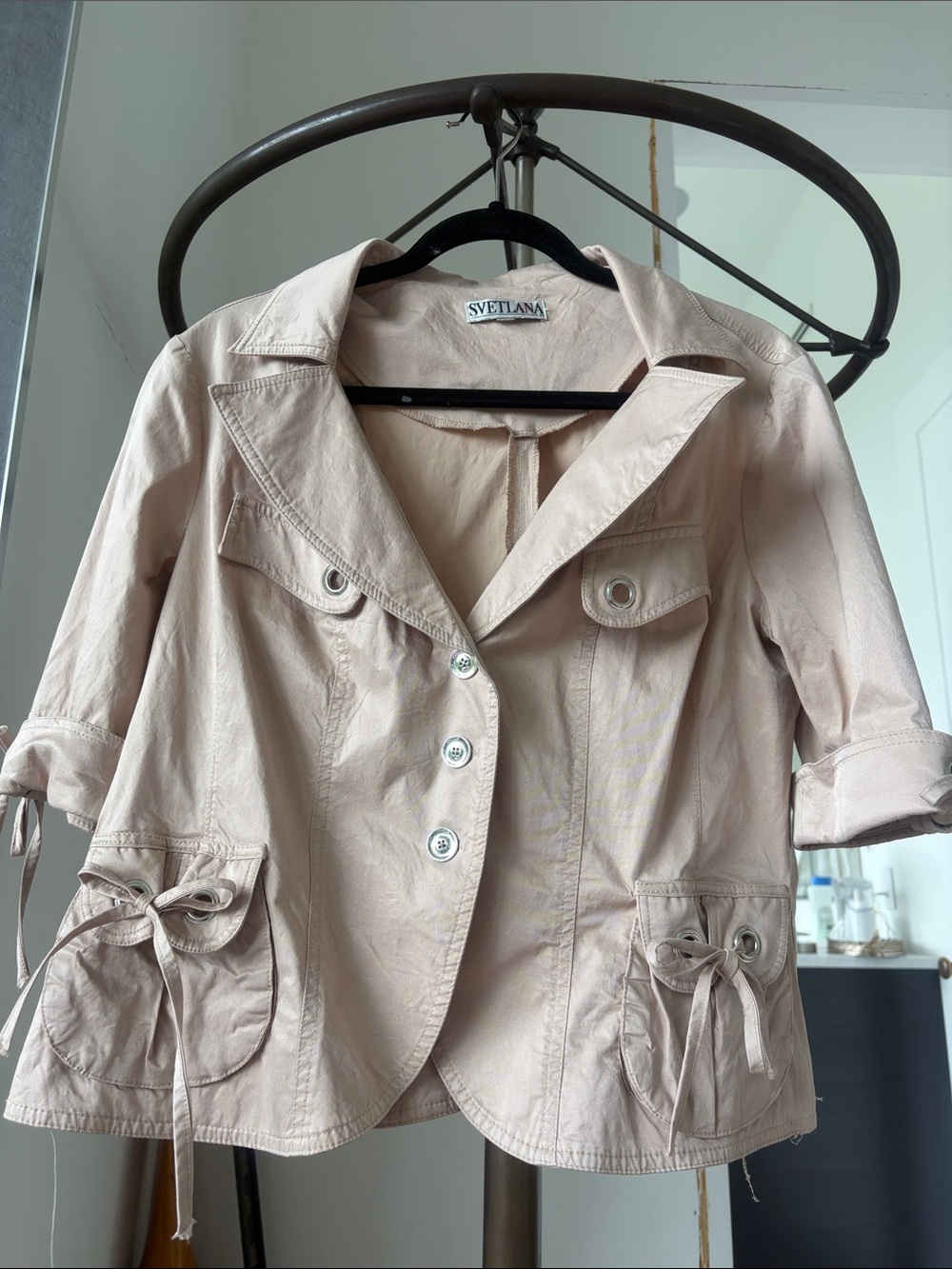 Women's Beige Blazer with Grommet  detail